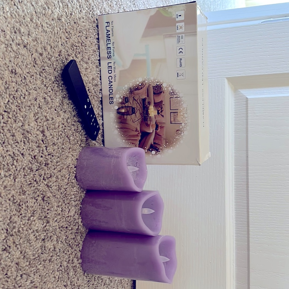 Set of 3 purple flame less LED candles